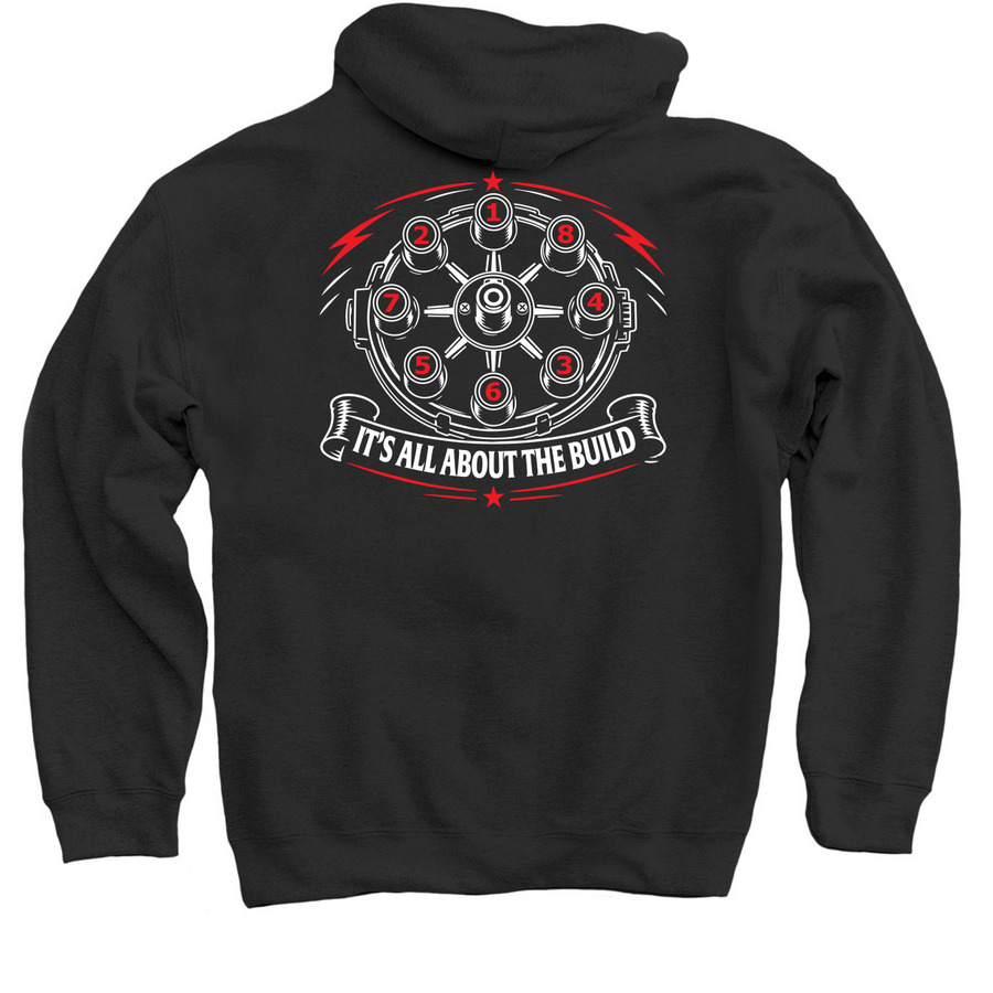 Firing Order Shirts, a Black Pullover Hoodie (back-view)