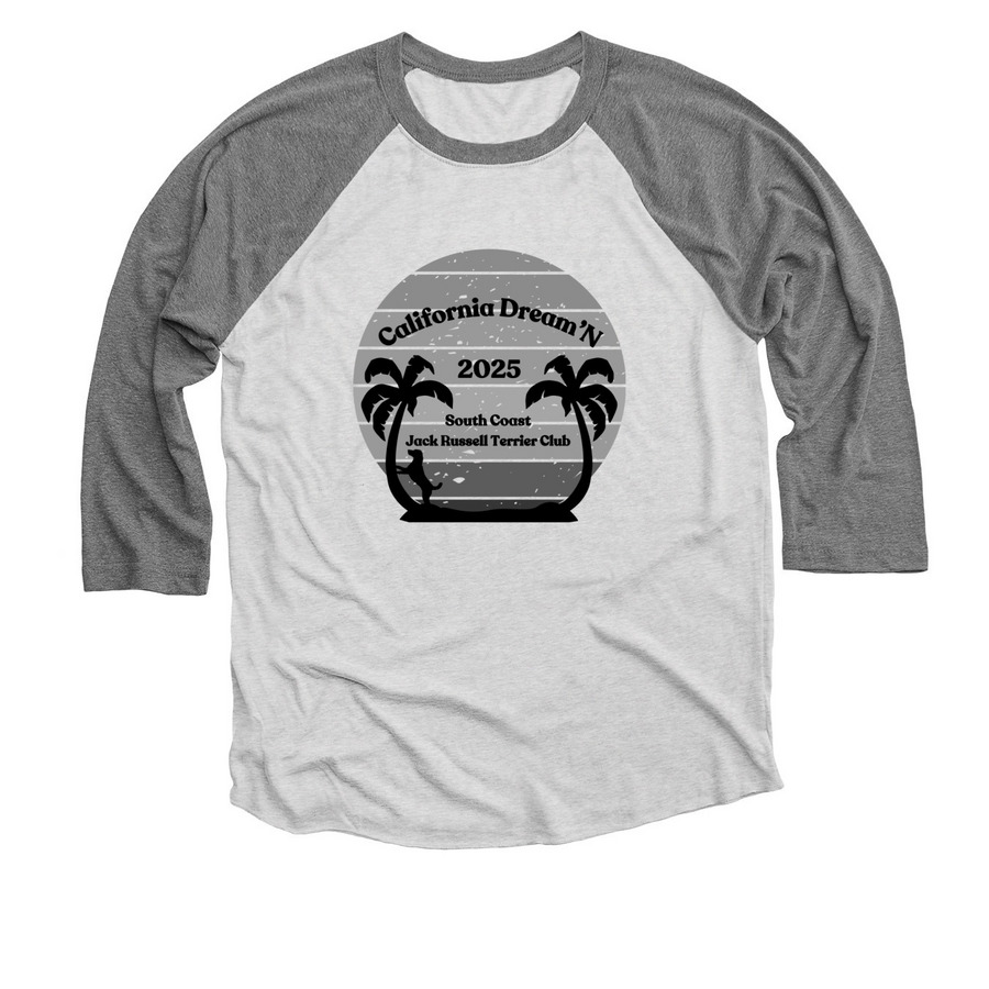 2025 SCJRTC California Dream'N Shirts, a Premium Heather and Heather White 3/4 Sleeve Baseball Tee