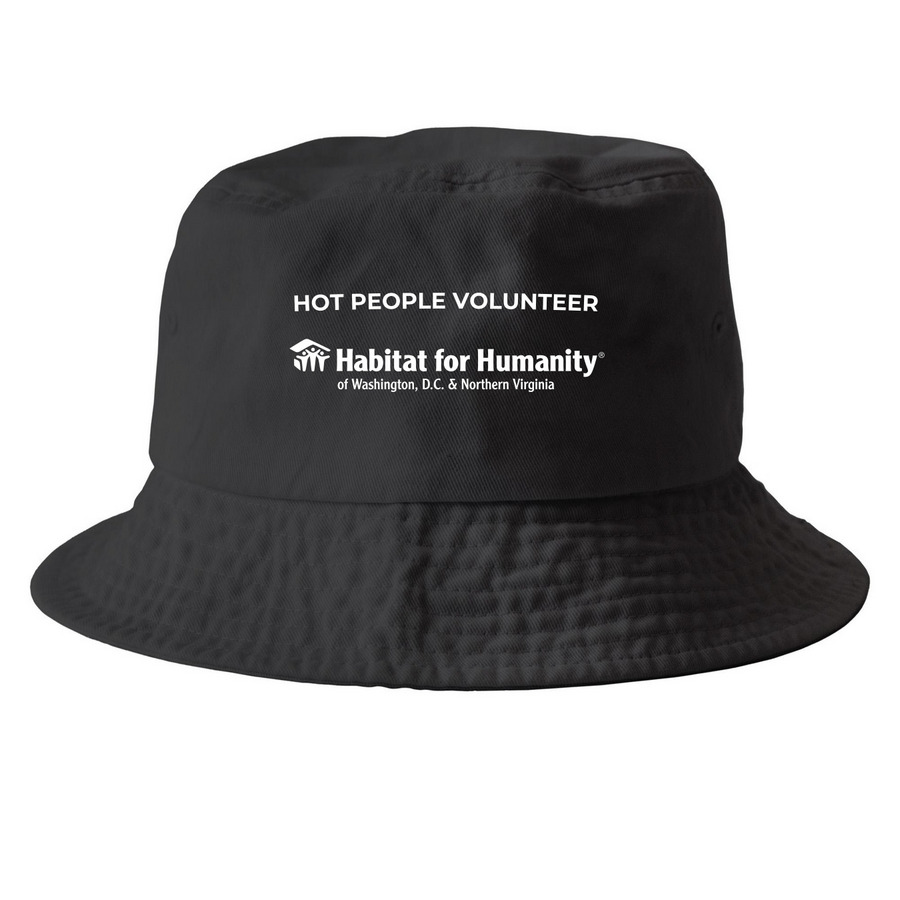 Hot people volunteer (printed hat) -All caps, a Black Printed Bucket Hat
