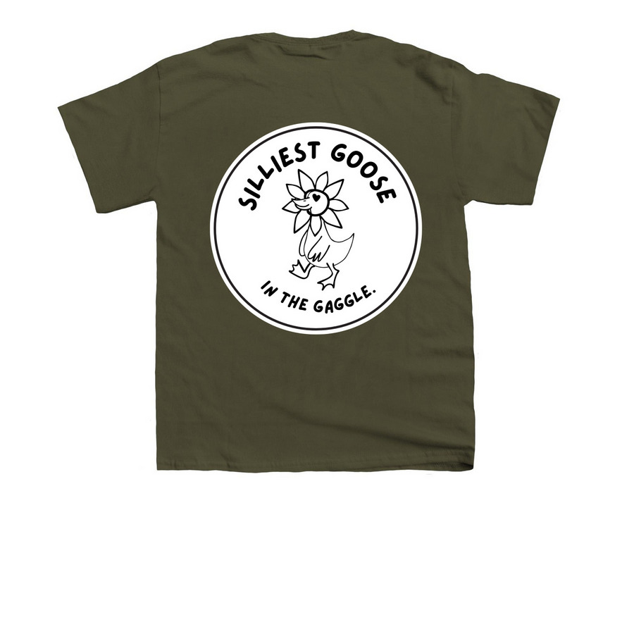 Silliest goose with pocket circle, a Military Green Youth Unisex Tee (back-view)