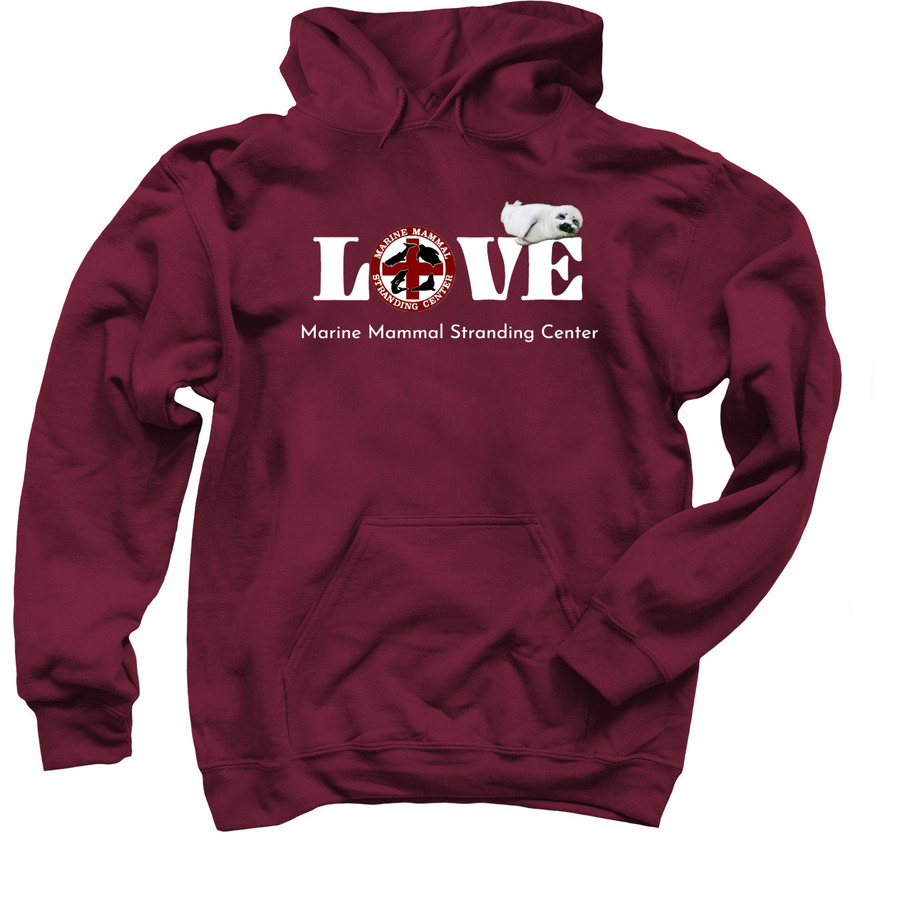 MMSC LOVE- Harp Seal Pup, a Maroon Pullover Hoodie