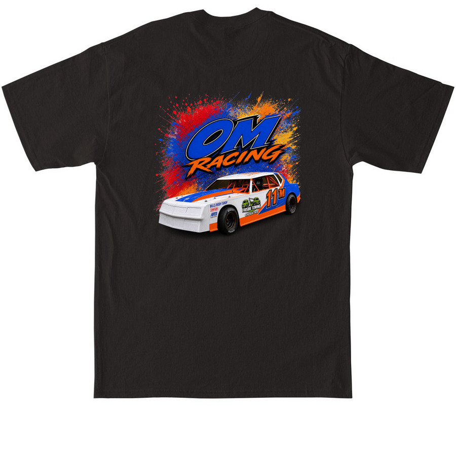 Om racing tall shirt, a Black Tall Classic Unisex Tee (back-view)