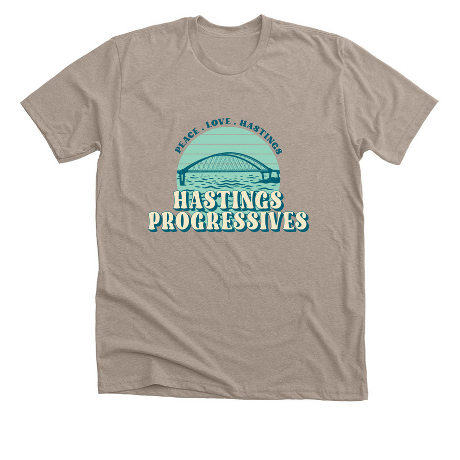 Hastings Progressives ? Bridge (Teal), a Heather Stone Premium Unisex Tee