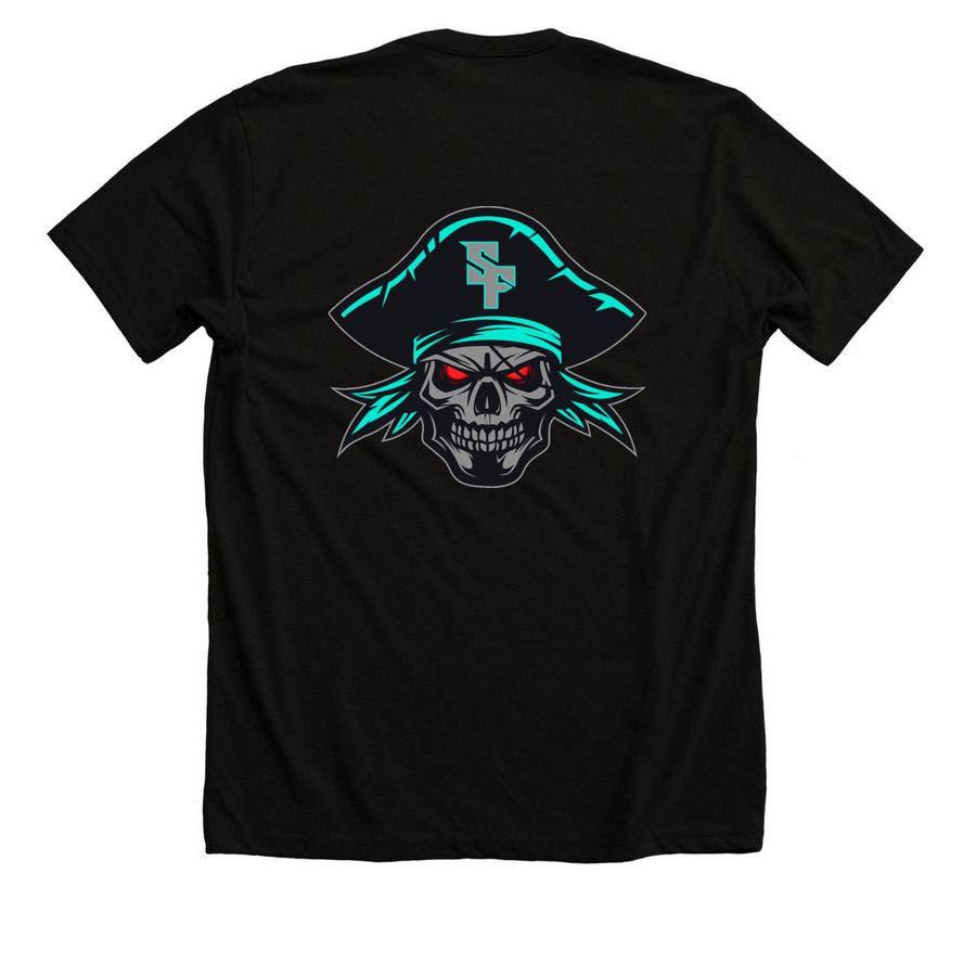 SF Logo (Front), a Solid Black Blend Premium Unisex Tee (back-view)