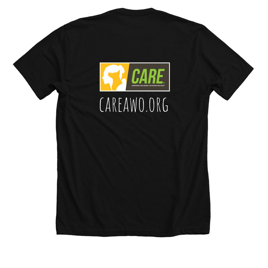 CARE Tee, a Solid Black Blend Premium Unisex Tee (back-view)