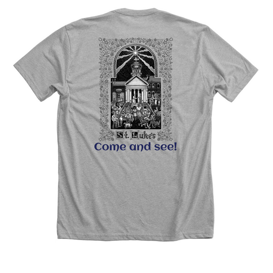 St. Luke's Episcopal Church, Granville, Ohio, a Athletic Heather Premium Unisex Tee (back-view)