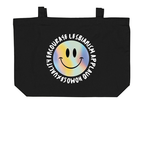 ENCOURAGE LESBIANISM TOTE, a Black Large Organic Cotton Tote Bag