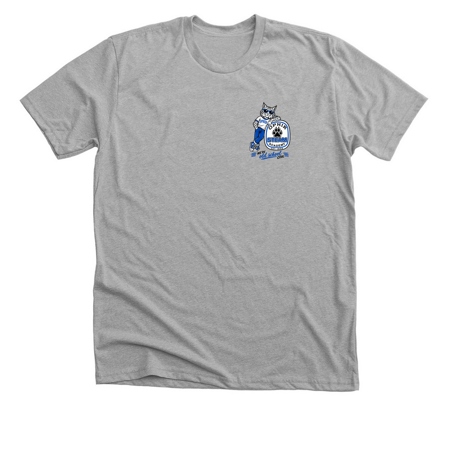 Small Logo Old School Cool Bobcat, a Athletic Heather Premium Unisex Tee