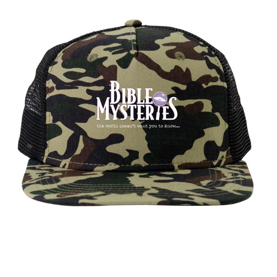 Bible Mysteries Stealth Cap, a Forest Camo and Black Printed Trucker Hat