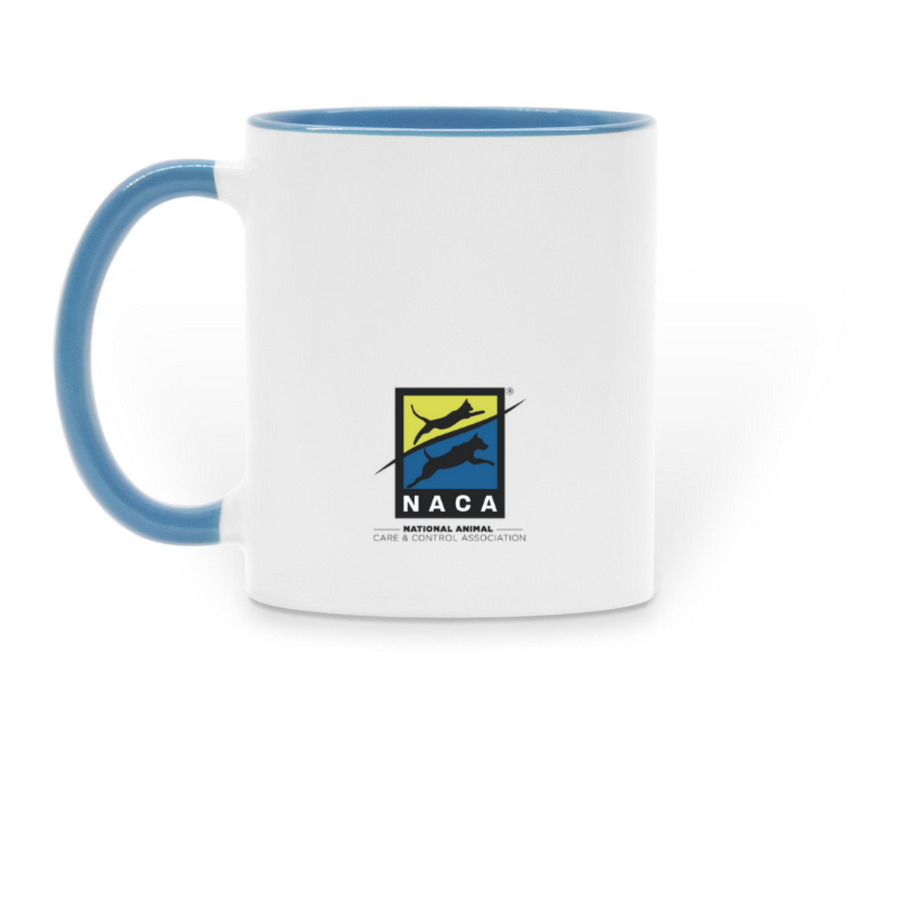 Celebrate ACO Appreciation Week, a Light Blue Two-Tone Ceramic Mug (back-view)