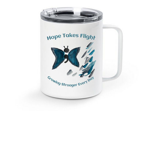 Hope Takes Flight Travel Mug, a White Stainless Steel Travel Mug