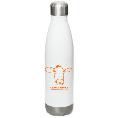 Water Bottle, a White Stainless Steel Water Bottle