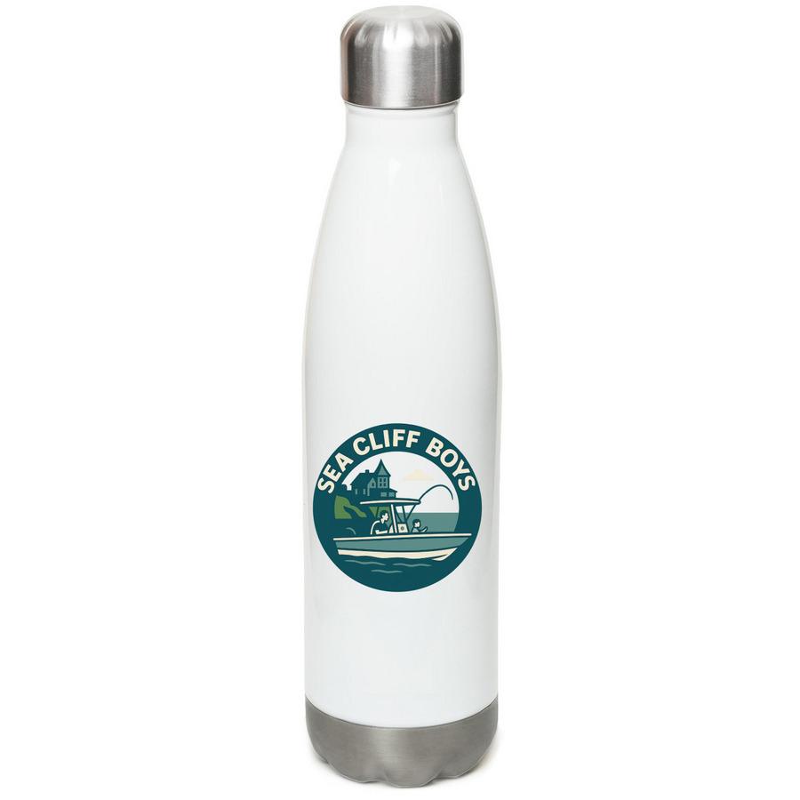 Water Bottle, a White Stainless Steel Water Bottle