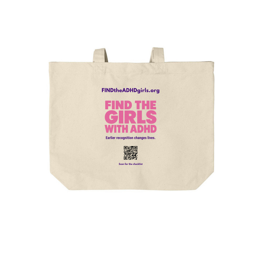 FINDtheADHD Girls Tote Bag, a Natural Cotton Canvas Tote Bag