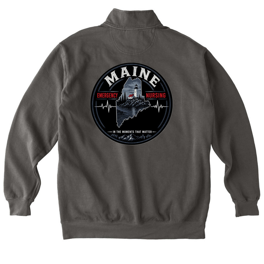 Maine Trauma Day 2026, a Pepper Comfort Colors Quarter Zip Pullover (back-view)