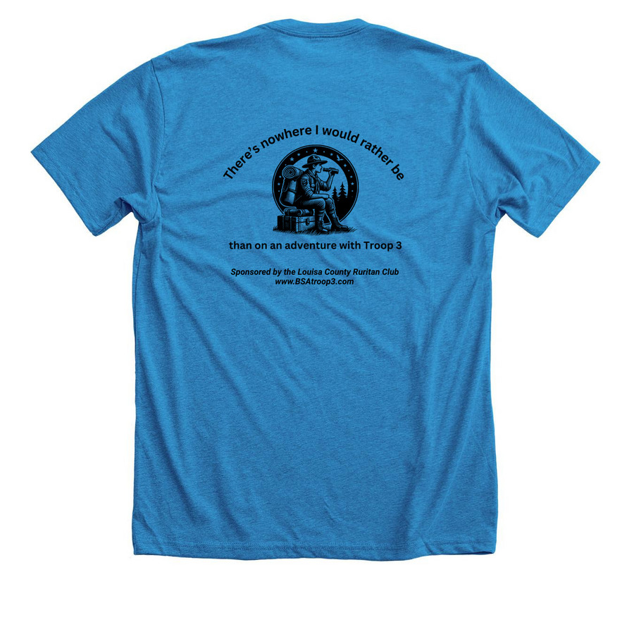 Troop 3 Wear, a Neon Blue Premium Unisex Tee (back-view)