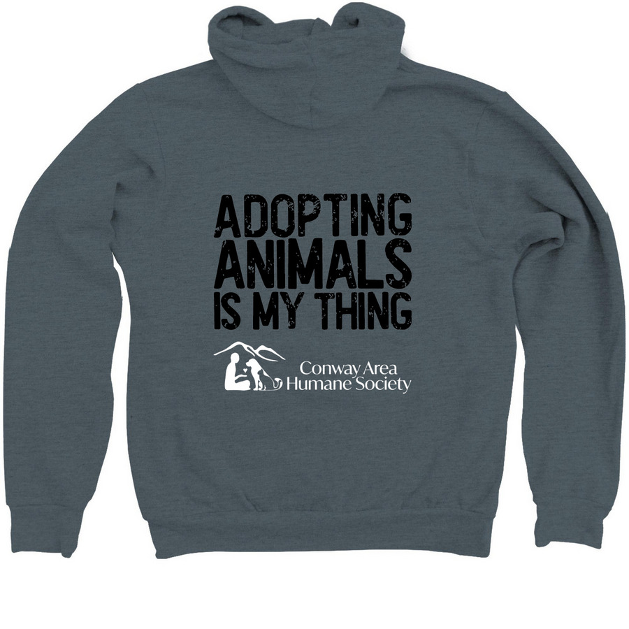 Adopting Animals Is My Thing, a Heather Slate Zip Up Hoodie (back-view)