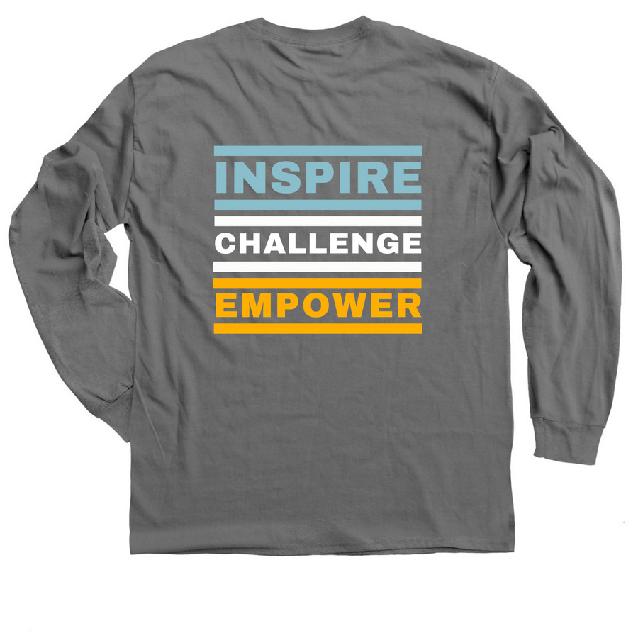 Logo/INSPIRE - CHALLENGE - EMPOWER, a Charcoal Classic Long Sleeve Tee (back-view)