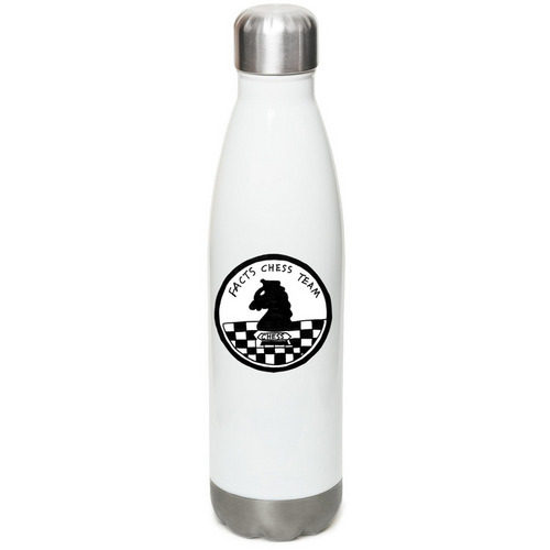 Checkered Knight Chess Team Water Bottle, a White Stainless Steel Water Bottle