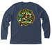 We're all mad here&nbsp;, a Heather Navy Premium Long Sleeve Tee (back-view)