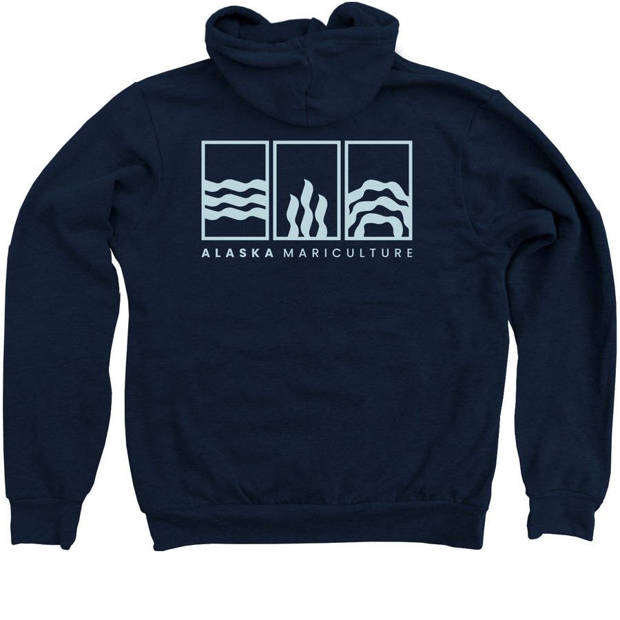 Alaska Mariculture Navy Zip, a Navy Zip Up Hoodie (back-view)