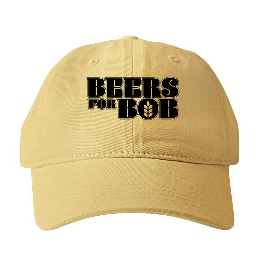 Hats for Bob - Black Logo, a Mustard Printed Pigment Dye Baseball Cap