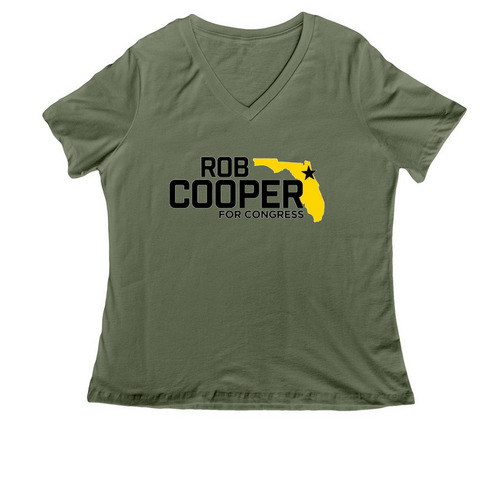 People Over Politics V-Neck Tee, a Military Green Women's Relaxed V-Neck Tee