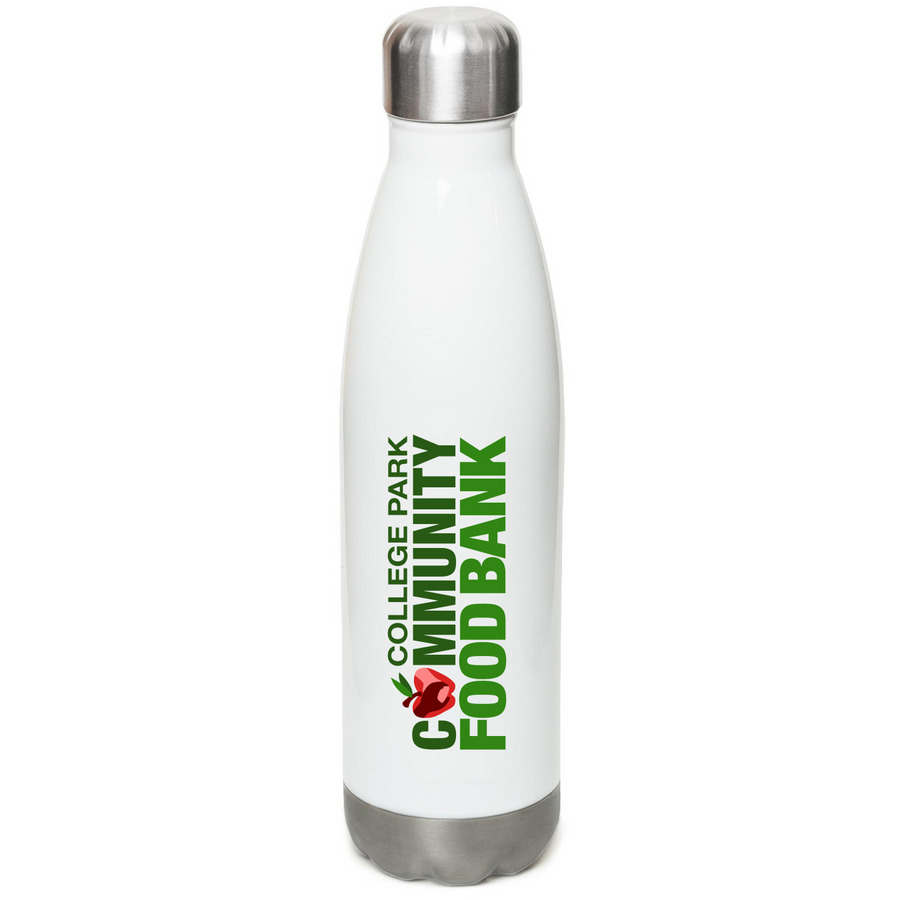 Hydrate to end Hunger, a White Stainless Steel Water Bottle