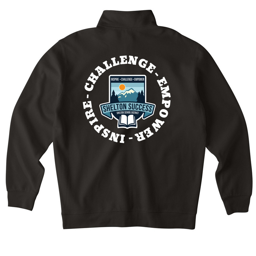 INSPIRE - CHALLENGE - EMPOWER, a Black Midweight Quarter Zip Pullover (back-view)