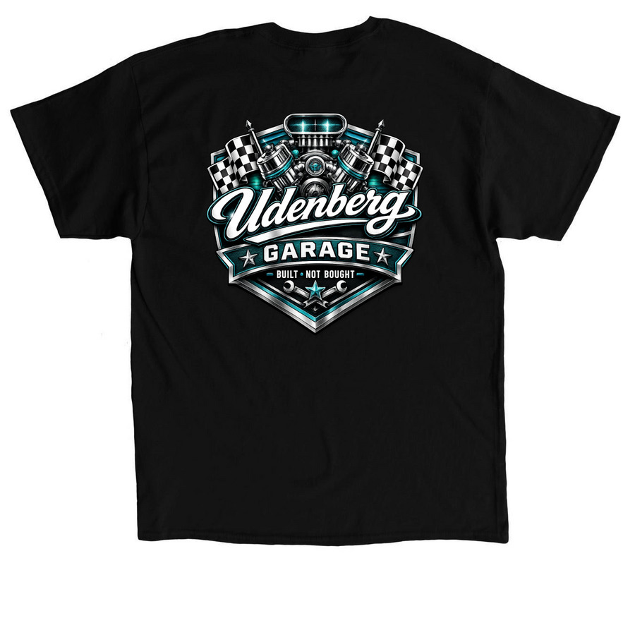 Udenberg Garage Tiffany Blue logo, a Black Classic Unisex Tee (back-view)