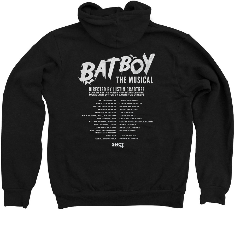 Bat Boy The Musical Zip Hoodie, a Black Zip Up Hoodie (back-view)