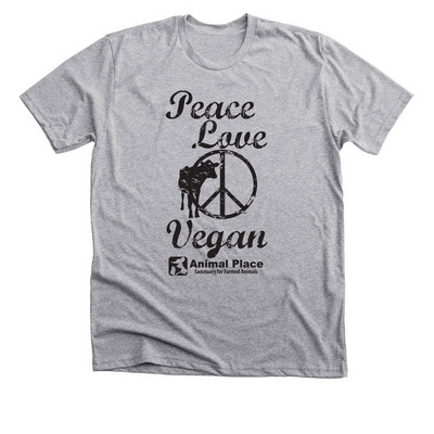 Peace, Love, Vegan Apparel, a Athletic Heather Premium Unisex Tee
