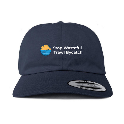 Stop Wasteful Bycatch Hat, a Navy Printed Classic Baseball Cap