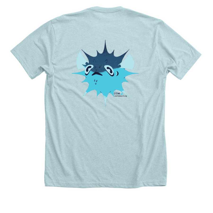 Support CCMI & help protect coral reefs, a Heather Ice Blue Premium Unisex Tee (back-view)