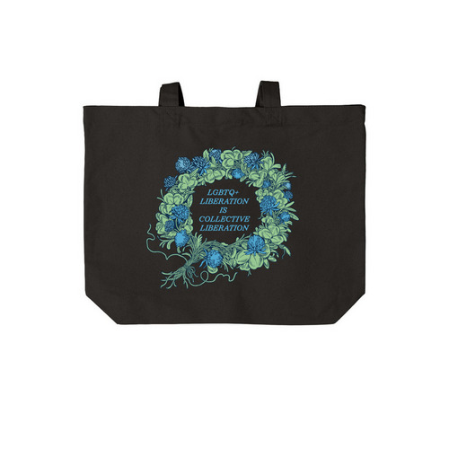 LGBTQ+ Liberation Organic Cotton Tote Bag, a Deep Black Cotton Canvas Tote Bag