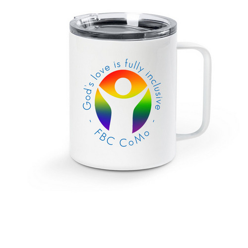 Travel with Pride, a White Stainless Steel Travel Mug