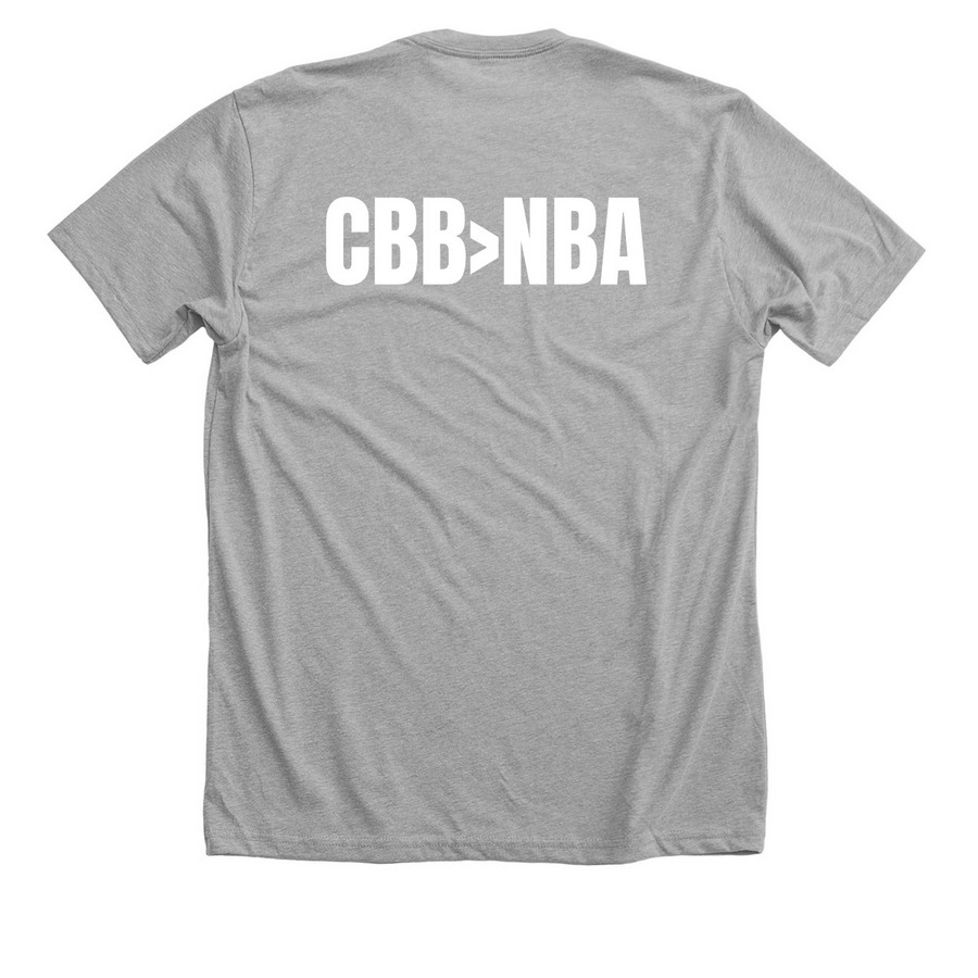 CBB>NBA White Logo, a Athletic Heather Premium Unisex Tee (back-view)