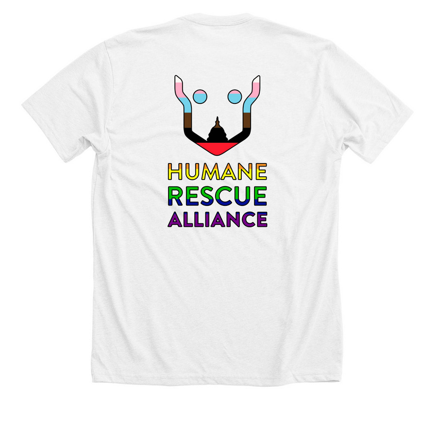 HRA Pride Logo, a Solid White Blend Premium Unisex Tee (back-view)