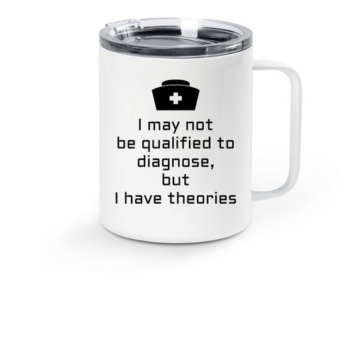Theories Travel Mug, a White Stainless Steel Travel Mug