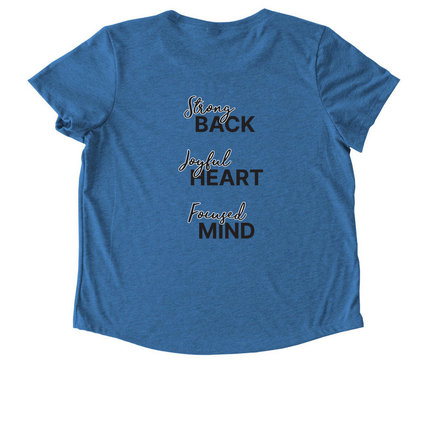 Strong Back | Joyful Heart | Focused Mind, a Azure Blue Allmade Eco Triblend Women?s Scoop Neck Tee (back-view)