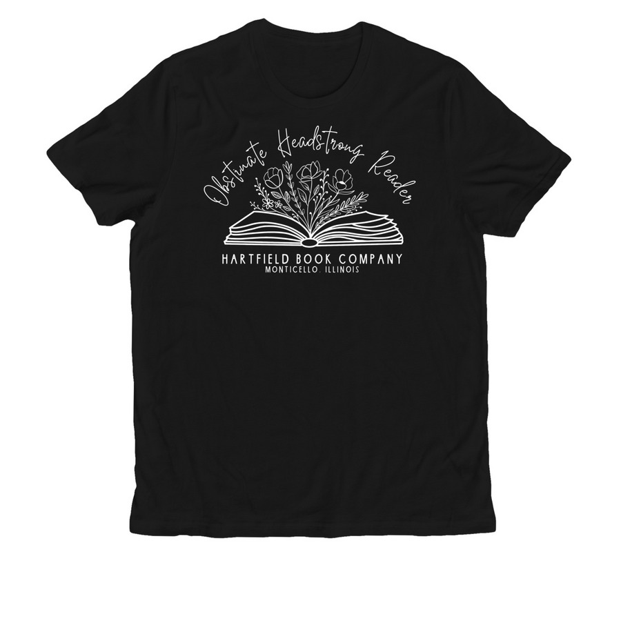 Obstinate Headstrong Reader book, white logo, a Deep Black Allmade Organic Cotton Unisex Tee