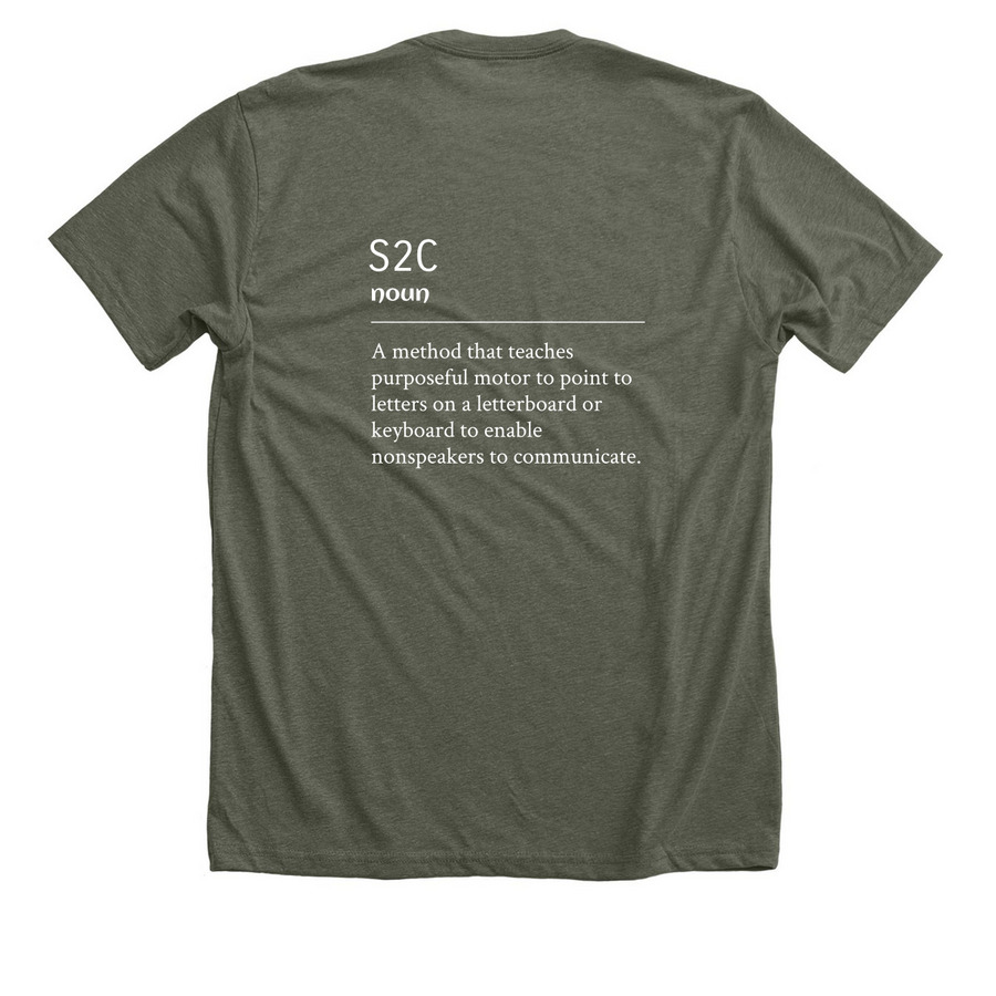 S2C Method T-Shirt, a Heather Military Green Premium Unisex Tee (back-view)