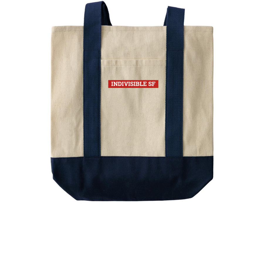 Indivisible SF logo tote bag, a Natural/Navy Two-Tone Grocery Tote Bag