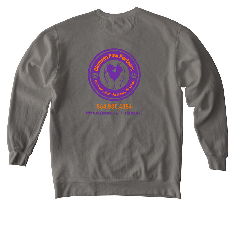 Clemson Paw Partners, a Grey Comfort Colors Crewneck Sweatshirt (back-view)