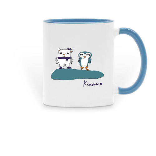 ?ice skaters? coffee cup, a Light Blue Two-Tone Ceramic Mug