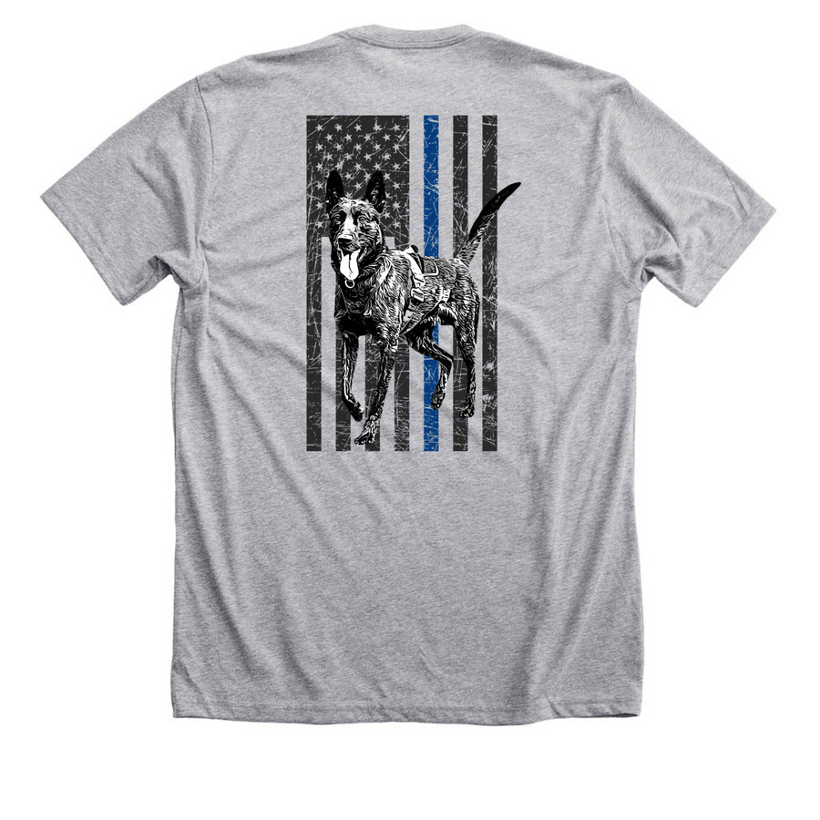 Vesting Oakland County Area K9s: K9 Knox, a Athletic Heather Premium Unisex Tee (back-view)