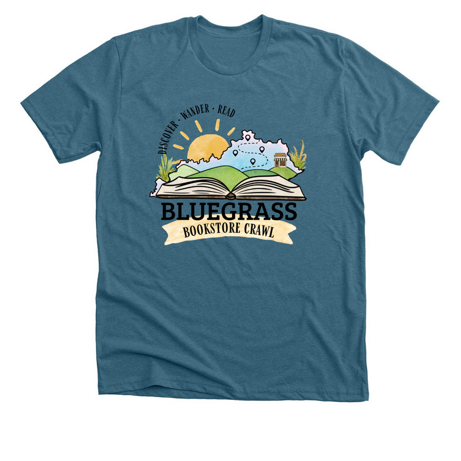 Bluegrass Bookstore Crawl, a Heather Deep Teal Premium Unisex Tee