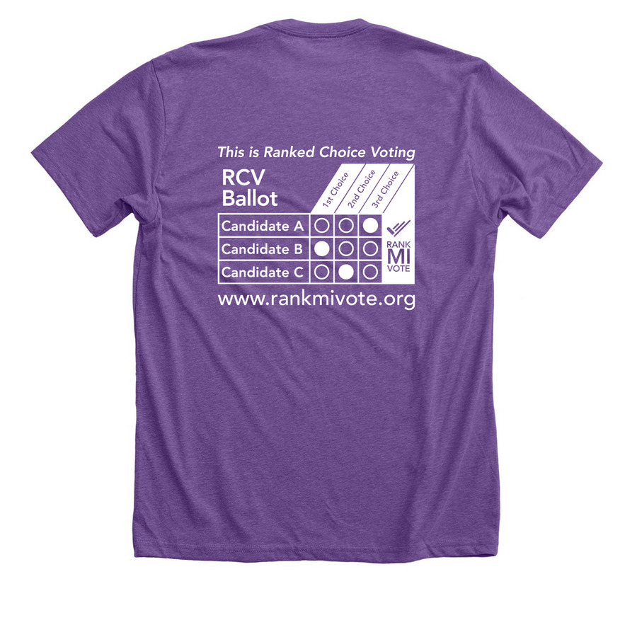 Standard Example Ballot, a Heather Team Purple Premium Unisex Tee (back-view)