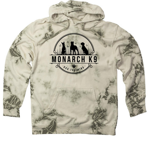 Monarch K9 Tie Dye - Black Logo, a Olive Tie Dyed Pullover Hoodie