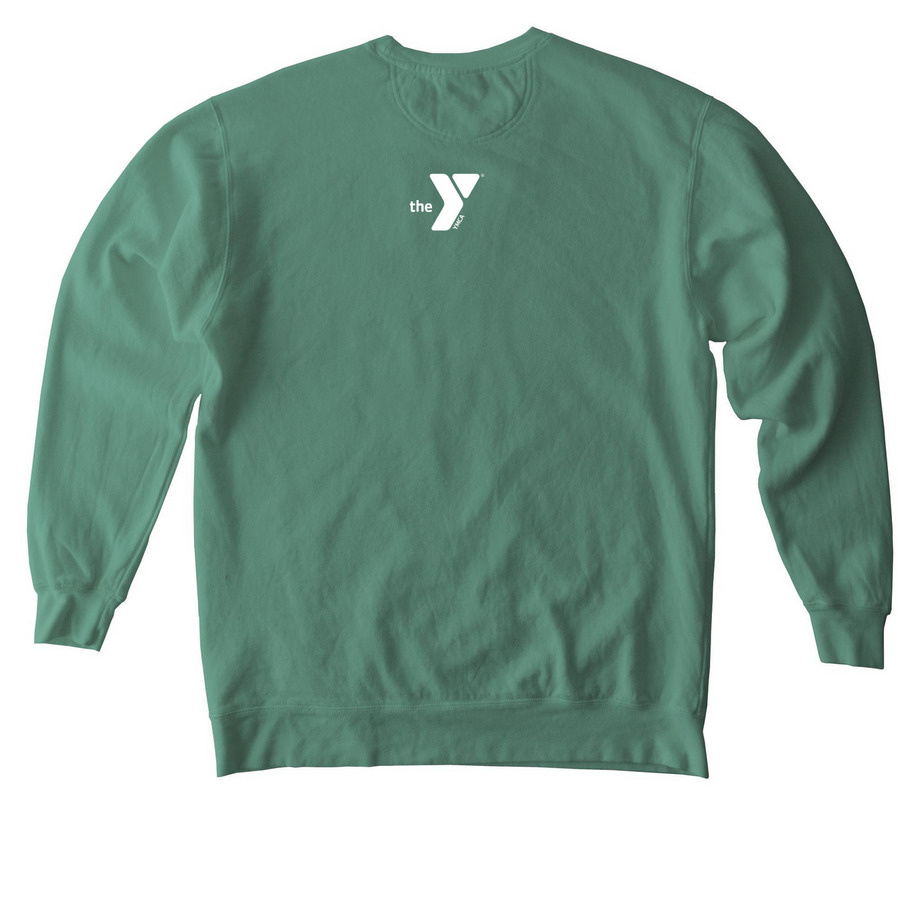 Camp Becket (White Print), a Light Green Comfort Colors Crewneck Sweatshirt (back-view)